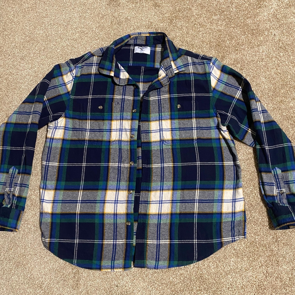 Old Navy Bean Blue and Green Checkered Shirt